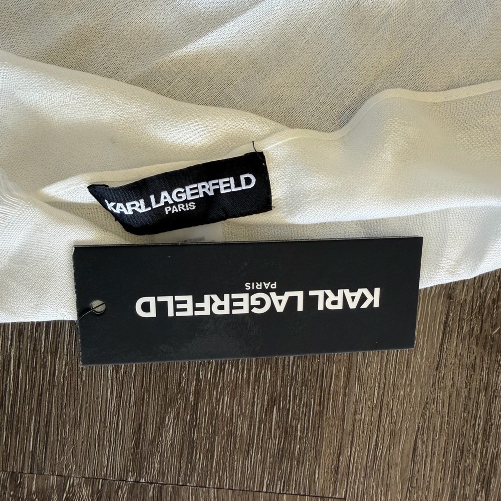 Karl Lagerfeld Cream Fringe Scarf - Picture 3 of 4